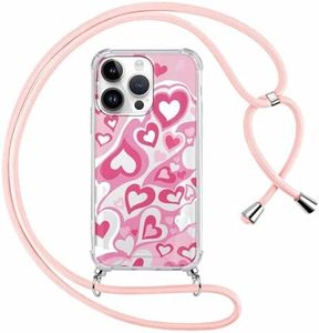 Coalbooliy Custodia con Cordino per iPhone 14 Pro Max 6,7", Trasparente Aesthetic Modello di Amore Disegni Cover con Collana, Antiurto Protettivo Case Cellulare per Femmina, 02