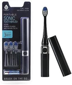 Pursonic Portable Sonic Toothbrush Battery Operated, Battery Included, 3 Brush Heads Included, 22,000 Strokes Per Minute, Brush On The Go