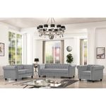 INTERIOR FURNITURE - 3 +2 +1 Seater Luxary Velvet Button Tuffted Sofa Set for Living Room, Hallways, Offices, Bedroom (Light Grey)