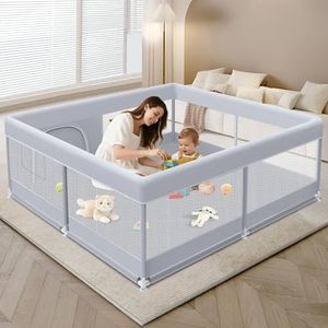 XVISHX Baby Playpen 50 x 50 Inch Play Pen Playards, Playpen for Babies and Toddlers, Baby Playard for Indoor & Outdoor Active Center Game Fence, with Skin-Friendly Fabric and Soft Breathable Mesh Grey