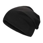 ZLYC Women Fashion Knit Slouchy Beanie Hat Thin Stretch Skull Caps (Plain Black)