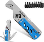 Multitool Wrench, with Adjustable Wrench/Flat Screwdriver/Phillips Screwdriver/Bottle opener/9 Different Sizes of Screwdriver Bits (Blue)