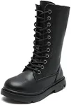 DADAWEN Boys Girls Leather Lace-Up Waterproof Side Zipper Mid Calf Combat Riding Winter Boots (Toddler/Little Kid/Big Kid) Black US Size 4 M Big Kid