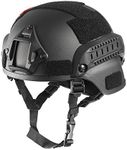 OneTigris Helmet MICH 2000, 3mm ABS Plastic Adjustable ACH Tactical Helmet with Ear Protection, Front NVG Mount and Side Rail (Black)