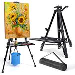 Art Easel Stand for Painting, Adjustable 51-155 cm, Folding Tripod Display Easel, Artist Stand Easel with Bag/Keg, Tabletop and Floor Painting Display Drawing Art Sketch (Black)