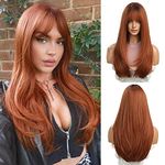 Esmee Long Straight Copper Wigs for Women Natural Synthetic Hair Ombre Wigs with Fringe for Daily Party Use 25 Inches