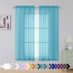 Simplebrand Turquoise Sheer Curtains 63 Inch Length 2 Panels, Rod Pocket Solid Color Window Sheer Curtain Panels, Elegant Curtains & Drapes for Living Room, Bedroom 2 Panels (Turquoise, 42" W x 63" L)