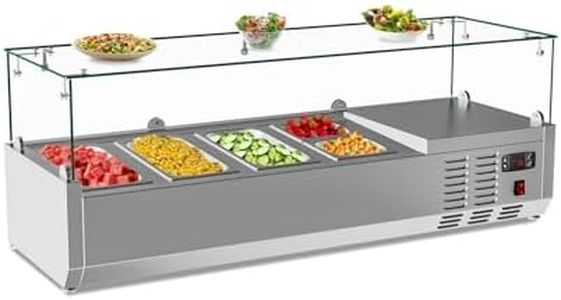 Garvee 48’’ Countertop Refrigerated Condiment Station with Auto Defrost & Digital Controller and LED Display,Sandwich Prep Table Guard with 1/3 Pan*3 and 1/6 Pan*2,Glass Lid for Restaurant Food Truck