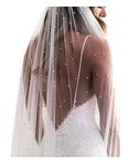 Elawbty 1 Tier Pearl Wedding Bridal Veil With Metal Comb F55, White, Chapel Length (230cm/90inch)