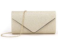 Clutch Purse Evening Bag for Women Prom Sparkling Handbag With Detachable Chain for Wedding and Party (Gold)