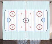 Hockey Curtains by Ambesonne, Ice Hockey Field in Blue Tones and Red Graphic Outline for Sport Events, Living Room Bedroom Window Drapes 2 Panel Set, 108 W X 63 L Inches, Blue Red Pale Blue