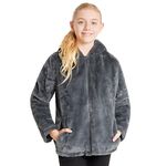 Girls Coat - Fluffy Hooded Zip Up Coat for Kids and Teenagers - Sizes 7-14 Years Cosy Stylish Winter Coat Outwear - Gifts for Girls (Charcoal, 13-14 Years)