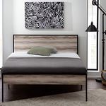 Edenbrook Carson Metal Platform Bed Frame with Wood Headboard and Footboard-Box Spring Optional, Queen, Weathered Gray