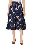 Allegra K Women's Elastic Waist Layers Elegant Vintage Pockets Floral Midi Skirt Navy S-8