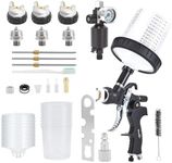 HVLP Air Spray Gun with 1.4/1.7/2mm Nozzles & Air Compressor Regulator, Air Spray Paint Gun with 10pcs 600cc Mixing Cup and Lids, Heavy-Duty Paint Sprayer for Car/House Painting/Furniture