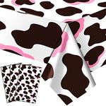 3 Pcs Cow Print Table Cover Plastic Rectangle Farm Animal Party Tablecloth Pink Black and White Cow Print Tablecloth Disposable Cow Table Covering for Kids Barnyard Baby Shower Birthday Party Supplies