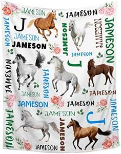 Custom Horse Blanket,Personalized Name Blanket with Horse Floral,Gifts for Horse Lovers for Christmas Birthday Gifts,Ultra Soft Customized Name Blanket for Girls Boys,50"x60"-Teens/Travel Size