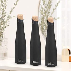 The Better Home Insulated Stainless Steel Water Bottle With Cork Cap | 18 Hours Insulation | Pack Of 3-750ml Each | Hot Cold Water For Office School Gym | Leak Proof & BPA Free | Black Colour