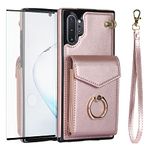 Asuwish Phone Case for Samsung Galaxy Note 10 Plus Note10+ 5G Wallet Cover with Tempered Glass Screen Protector and RFID Blocking Ring Card Holder Cell Note10 + Notes 10+ Ten Not S10 10Plus Rose Gold