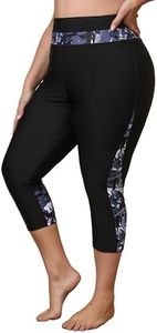 ATTRACO Women's Swim Pants Plus Size UPF 50+ Swimming Leggings High Waisted Swim Capris Black 1X