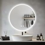 JAMUBOCHE Round LED Bathroom Mirror For Over Sink, 60CM Electric Round Vanity Mirror With Backlit Lights For Shower Shaving, Fogless Wall Mounted Dimmable 3 Color Lighting, IP54