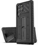 Encased Falcon with Kickstand Designed for Samsung Galaxy S22 Ultra, Shockproof Full Body Phone Case with Stand (Black)