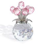 Crystal Pink Rose Bouquet Flower Figurine with Round Vase, Romantic Rose Gifts for Women Her on Valentine's Day Mother's Day Christmas, Rose Collectible Floral Glass Ornaments for Home Party Wedding