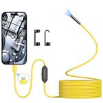 Depstech Endoscope Camera with Light, HD Borescope Inspection Camera with 16.4ft Semi-Rigid Cable, Bluart 3.0 Tech, 7mm IP67 Waterproof Snake Camera with Lights for iPhone, iPad, Gadget for Men-Yellow