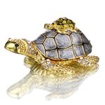 H&D Hyaline&Dora H&D Turtle Trinket Jewelry Box with Rhinestones,Mother Tortoise Hinged Trinket Box,Hand-painted Figurine Collectible Ring Holder
