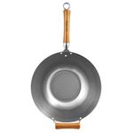 Ken Hom Carbon Steel Wok, 32cm, Excellence, Induction Hobs Suitable/Natural Patina Non-Stick/Beech Handle/Metal Tool Safe, Includes 1 x Chinese Wok Pan, KH432003