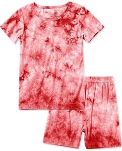 Jimonda Baby/Toddler Soft Sleepwear Short sleeve Kids Cool Pajama Outdoor 2-Piece Shirt&Shorts Casual sets Tie Dye PJ(Pink red tie dye,5T)