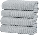 Great Bay Home Light Grey Bath Towel Set, 4 Pack Quick Dry, Ribbed Bath Towel Set. Zero-Twist, Combed 100% Cotton, Ultra-Soft, Luxurious Towels for Bathroom (4 Pack, Light Grey)