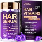 Repairing Hair Oil Capsules for Frizzy, Damaged & Dry Hair - Keratin Treatment w/ Silk Protein, Argan, Jojoba & Coconut Oils - Hair Vitamins A, E, B5 - Leave-in Anti-Frizz Serum for Women - 30 Count