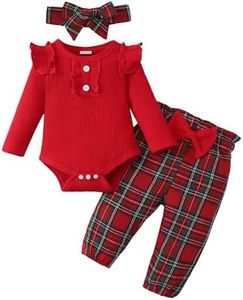 SUNNY PIGGY Baby Girl Clothes Infant Newborn Outfits Ruffle Long Sleeve Romper Tops Floral Red Pants Set Baby Girl Clothes With Headband 3-6 Months
