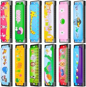 12 Styles Harmonica for Kids, Lightweight Cartoon Harmonica with Double Row of 16 Holes, Harmonica for Toddler, Kids, Adult Beginners' Musical Instrument Toy Present (Over 3 Years Old)