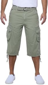 X RAY Men's Belted Long Cargo Shorts for Men, Below Knee Length Mens Cargo Shorts, 3/4 Pants (Big and Tall Shorts for Men) Leaf Green 32