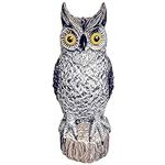 BIRD BLINDER Owl Decoy (16.5 Inch Tall) Natural Enemy Bird Deterrent, Great Horned Owl to Keep Birds Away - Owl Decor to Protect Gardens from Wildlife - Scarecrow for Outdoors or Indoors