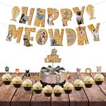 Festiko® 12 Pcs Happy Meowday Banner & Cake Topper & Cupcake Toppers For Cat's Birthday, Combo Decoration Supplies For Cats Party, Cat Birthday Supplies, Pet Birthday Decoration