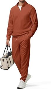 JMIERR Men 2 Piece Outfit Loungewear Pullover Essential Quarter Zip Twill Sweatshirt Jogger Set Fall Tracksuit Long Sleeve with Pockets, S, Orange