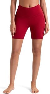 Colorfulkoala Women's High Waisted Biker Shorts with Pockets 6" Inseam Workout & Yoga Tights (S, Rose Red)