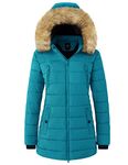 Wantdo Women's Winter Warm Puffer Jacket Water Resistant Outdoor Coat Cotton Padded Jacket Faux Fur Hood Coats Blue L