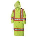 Pioneer FR Oil & Chemical Resistant Long Rain Coat, High Visibility Safety Jacket, Waterproof, Lightweight, Hood, V3520360-L, Yellow Green, L