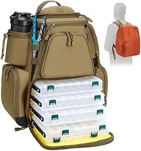 Piscifun Zaino per attrezzatura da pesca con 4 vassoi, grande, impermeabile, con copertura protettiva antipioggia e 4 scatole per attrezzatura da pesca, cachi, nero e mimetico, Zaino Kaki Con 4