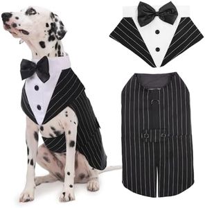 Kuoser Dog Tuxedo Dog Suit and Bandana Set, Dogs Tuxedo Wedding Party Suit, Doggy Prince Bow Tie Shirt Formal Pet Wedding Attire for Large Medium and Small Dogs Golden Retriever Samo Bulldogs