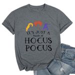 KIMSOONG Hocus Pocus T-Shirt for Women Halloween Shirt Funny Halloween Teacher Graphic Tee Shirt Casual Short Sleeve Top