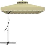 Outsunny 2.5m Cantilever Parasol with Easy Lever, Square Double Top Garden Parasol Umbrella with Ruffles and Cross Base, Overhanging Outdoor Sun Shades, Beige