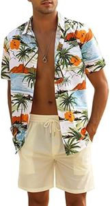 EISHOPEER Men's Hawaiian Sets Casual Button Down Short Sleeve Tropical Shirt and Swimming Trunks S-3XL, B -Palm Tree, Large