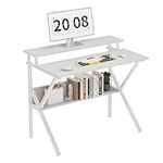 CAIYUN 70cm Computer Desk, Home Office Desk for Home, Small Desk for Small Spaces, White Desk with Monitor Stand