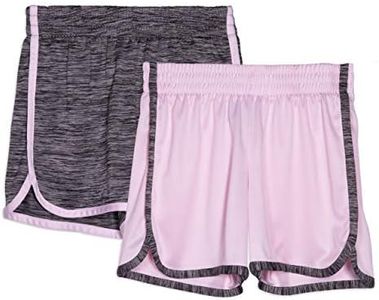 Cheetah Girls 2 Pack Active Running Athletic Gym Shorts Set Workout Activewear Lightweight for Teen Girls Kids Sports, Pink & Grey Spacedye, 10-12