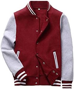 Flygo Men's Classic Fleece Varsity Letterman Jacket Flight Bomber Jackets(X-Small, Red&Grey)
